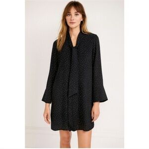 Banana Republic Black Long-Sleeve Tie-Neck Dress with Polka Dots Size S NWOT